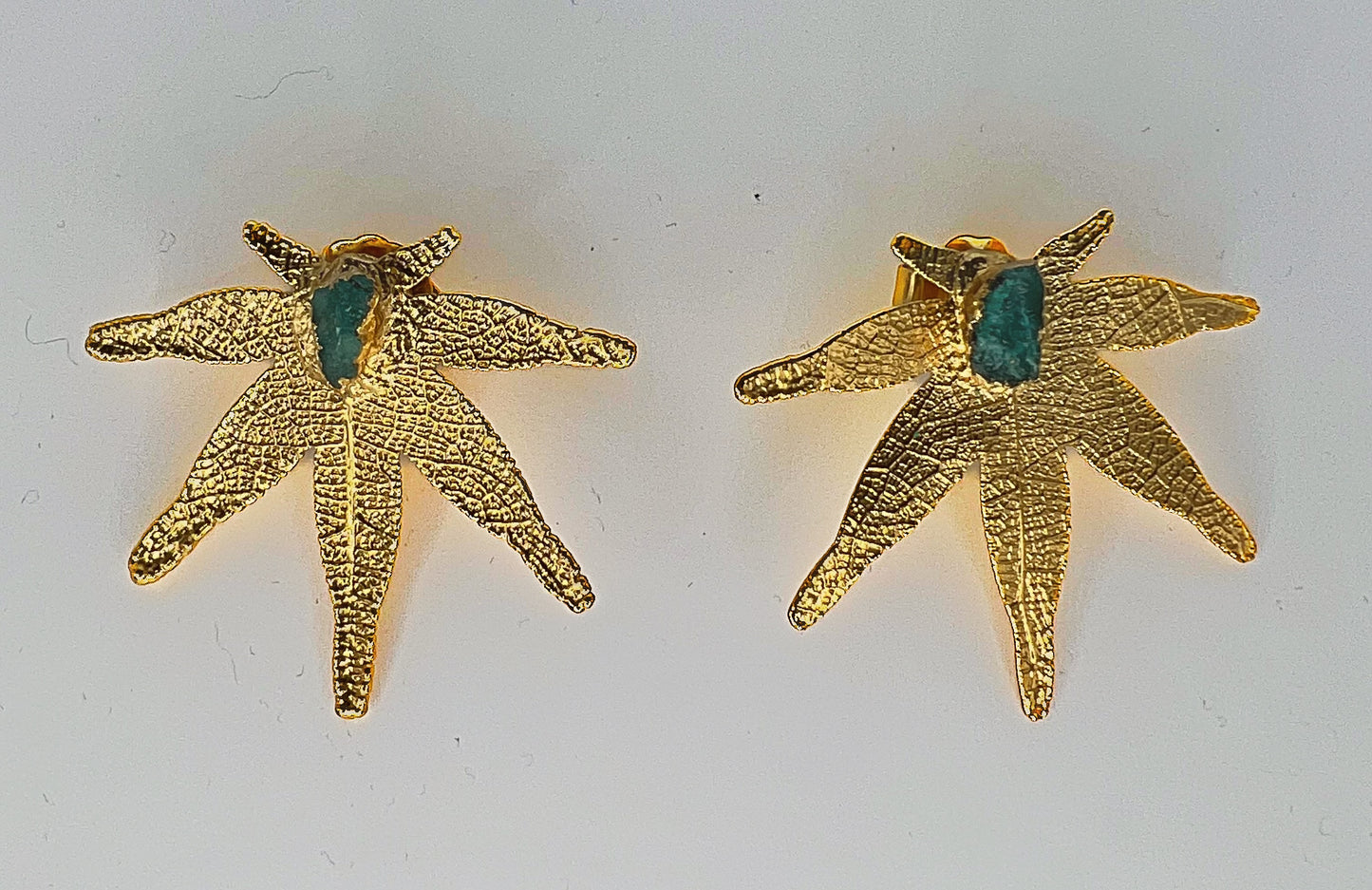 Flower spike earrings with natural emerald stone
