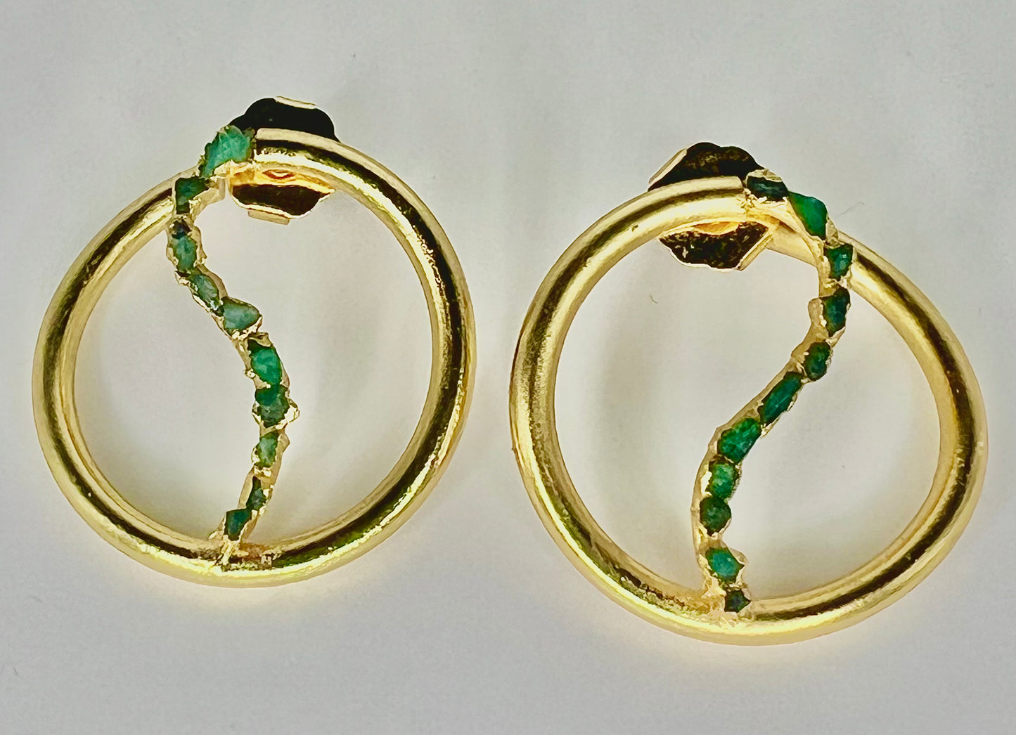24k Gold Plated Hoops with Natural Emeralds