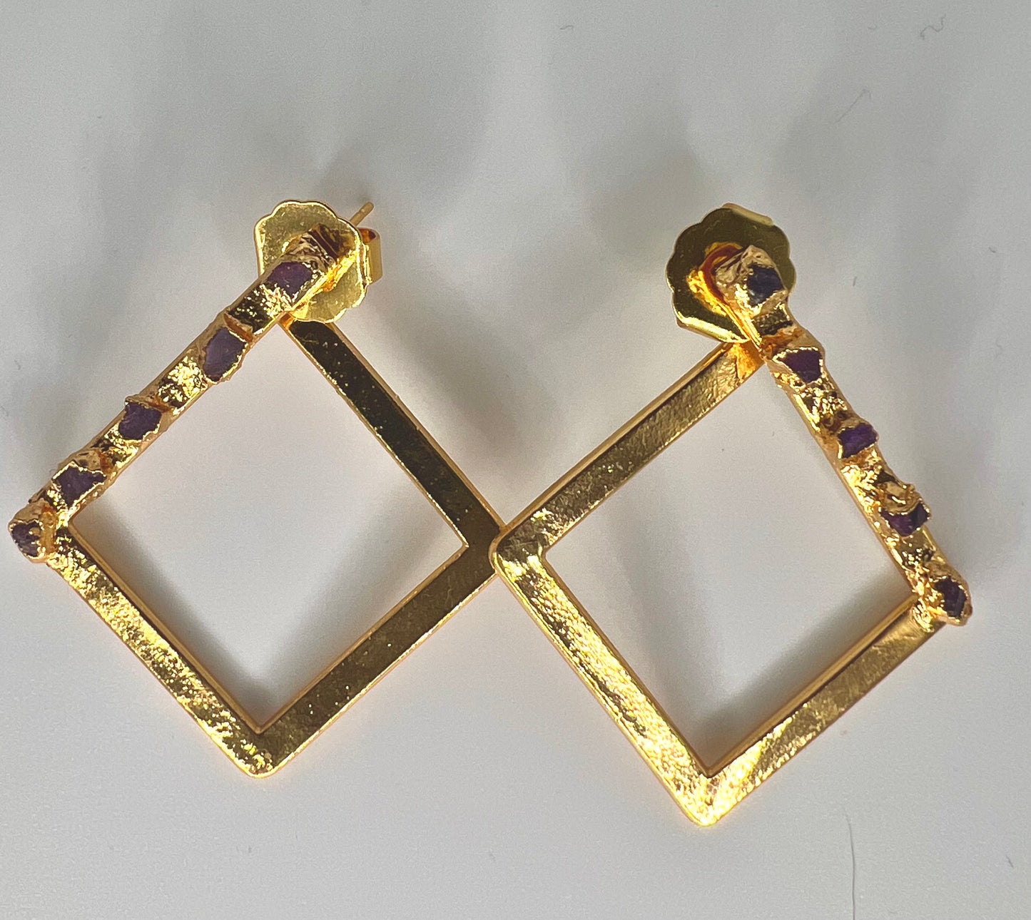 24k Plated Earrings with Natural Rubies