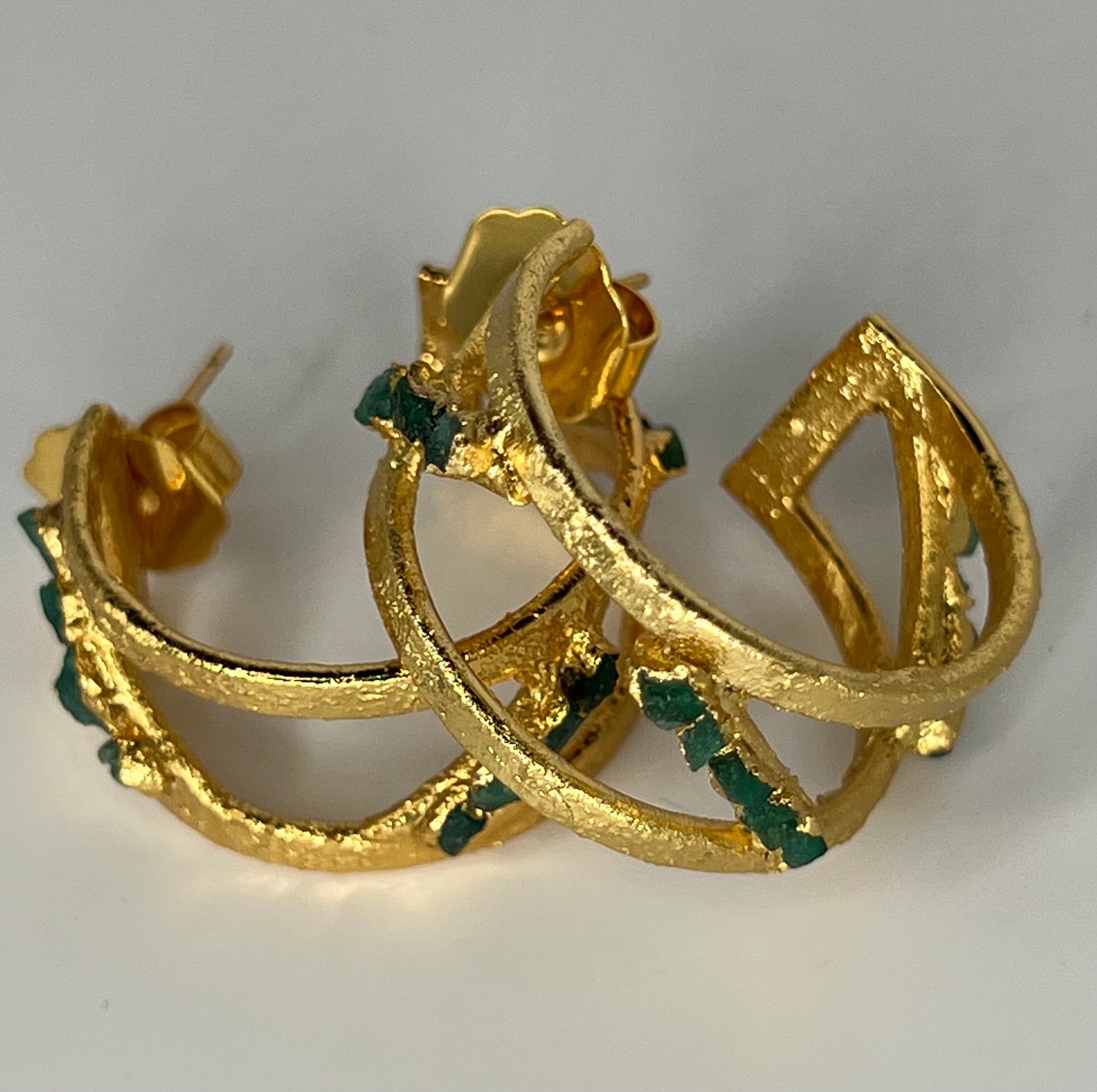 24k Gold Plated Hoops with Natural Emeralds