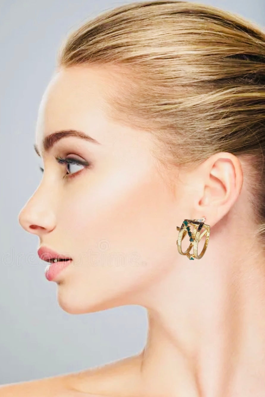 24k Gold Plated Hoops with Natural Emeralds