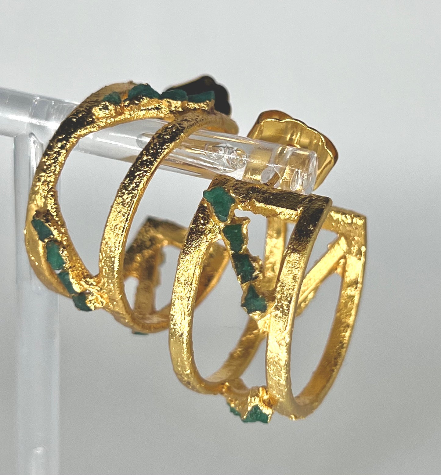 24k Gold Plated Hoops with Natural Emeralds