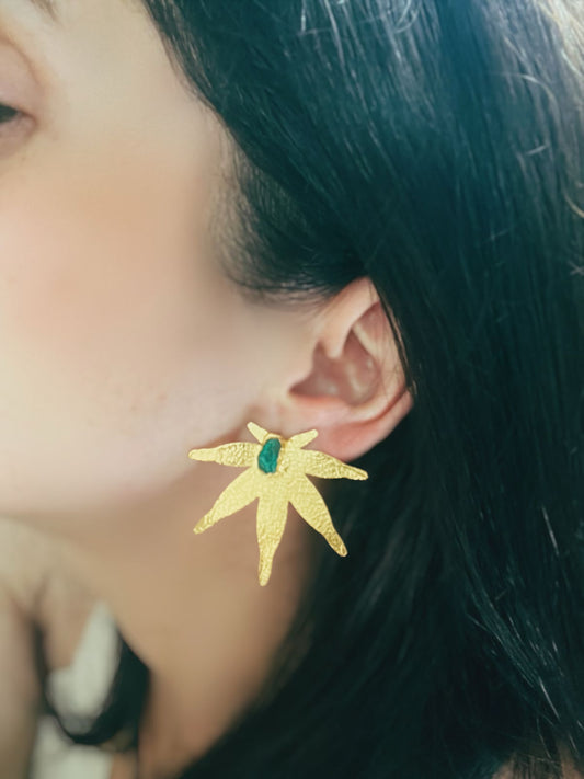 Flower spike earrings with natural emerald stone