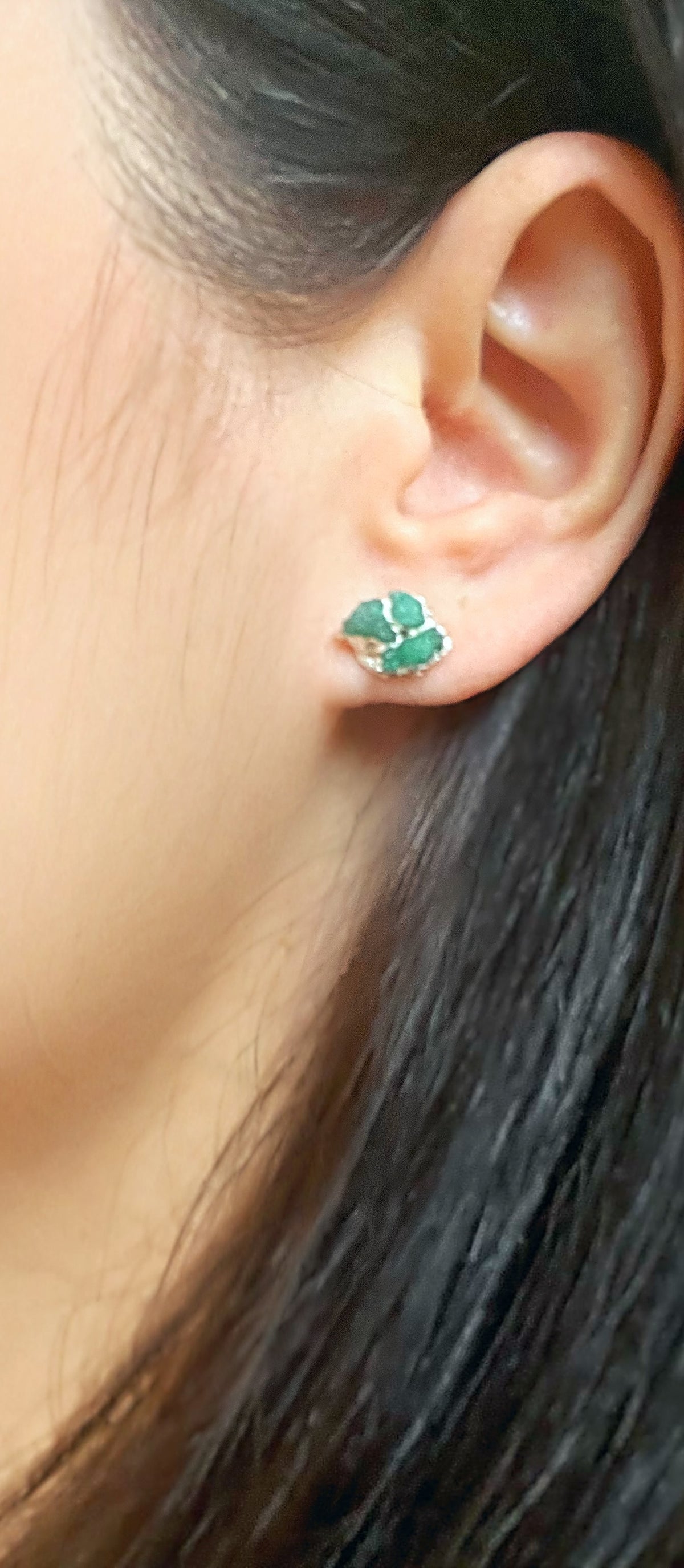 Tres Stones Emerald Studs