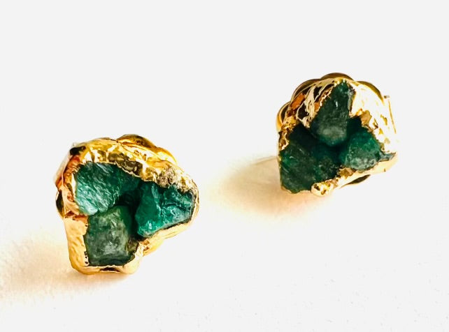 Tres Stones Emerald Studs