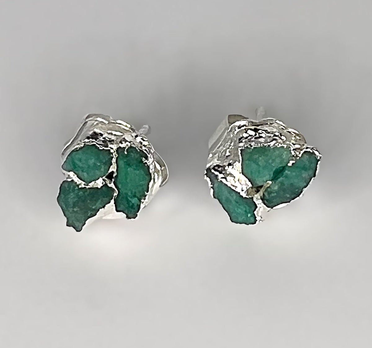Tres Stones Emerald Studs