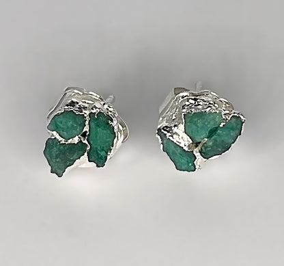 Tres Stones Emerald Studs