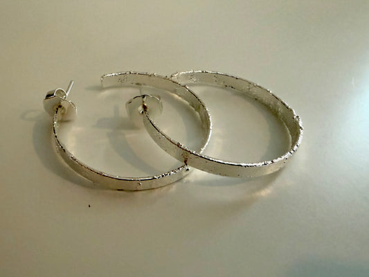 Silver plated textured Hoops