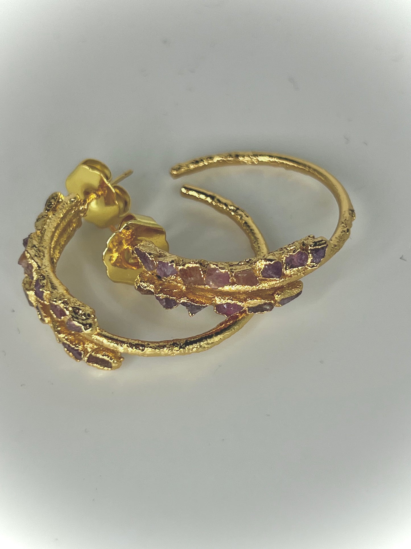 24k Gold Plated Hoops with Natural Rubies