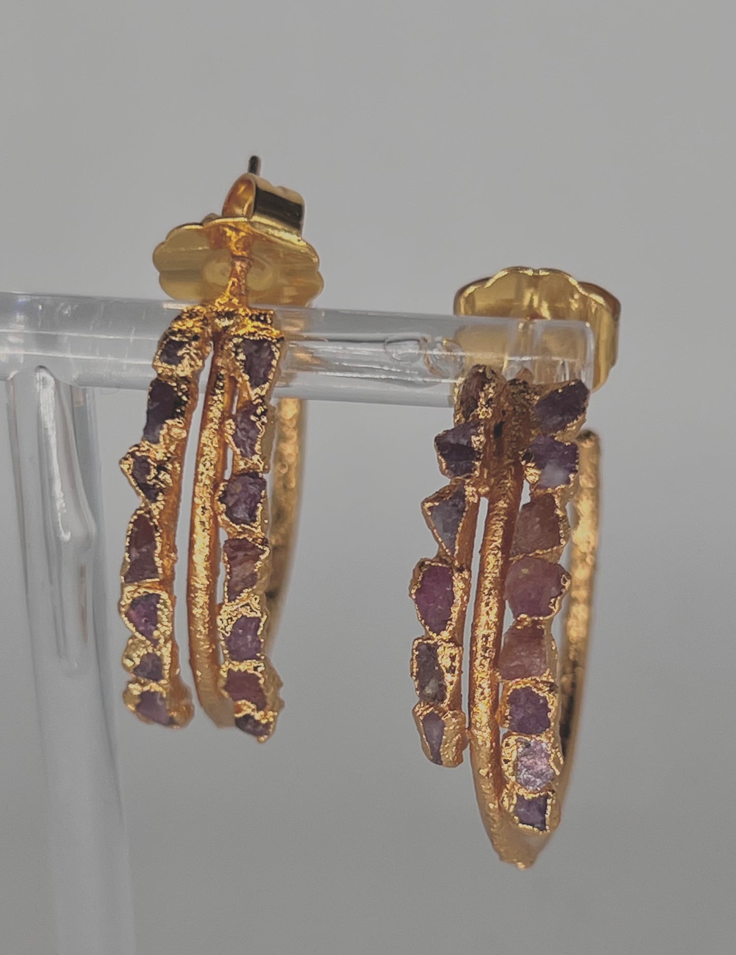 24k Gold Plated Hoops with Natural Rubies