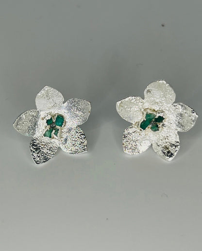 Flora Emeralds Silver Earrings