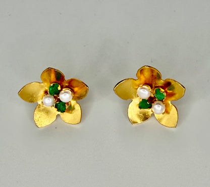Flora Pearl and Emeralds Earrings