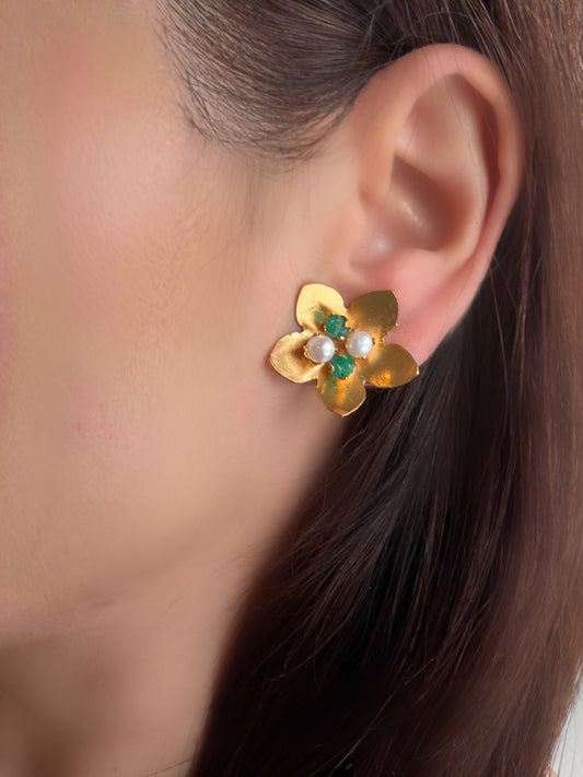 Flora Pearl and Emeralds Earrings