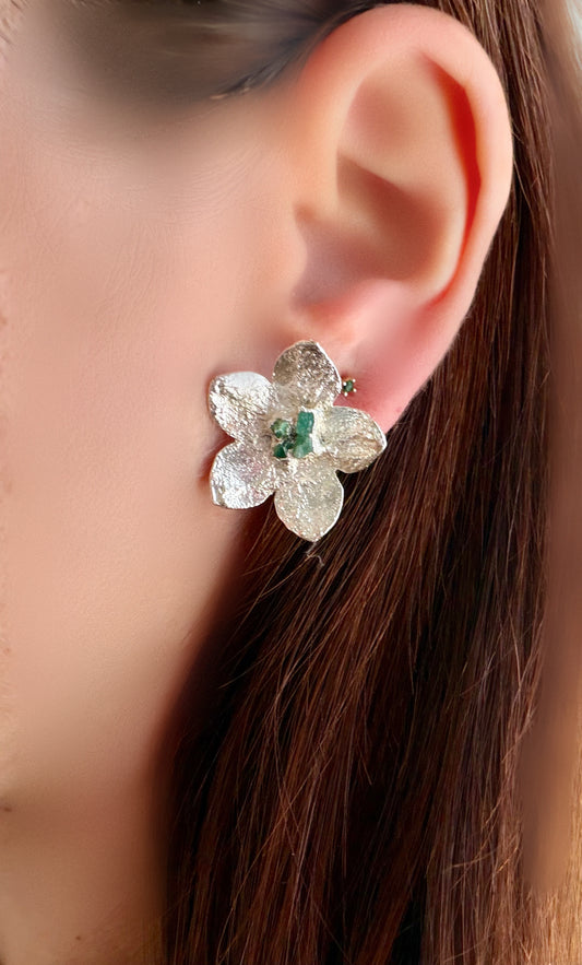 Flora Emeralds Silver Earrings