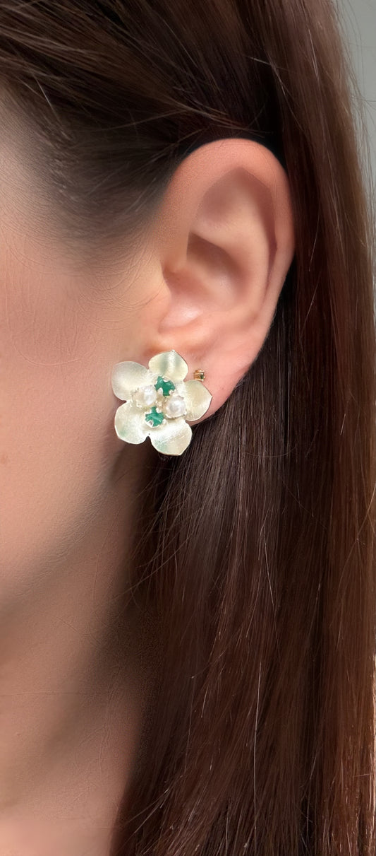 Flora Pearl and Emeralds Earrings